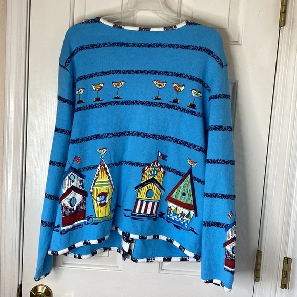 Onque Casual Nautical Ladies Button Down Sweater XL - Picture 4 of 7